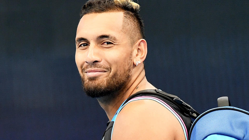 Nick Kyrgios, pictured here arriving for practice ahead of the 2020 ATP Cup.