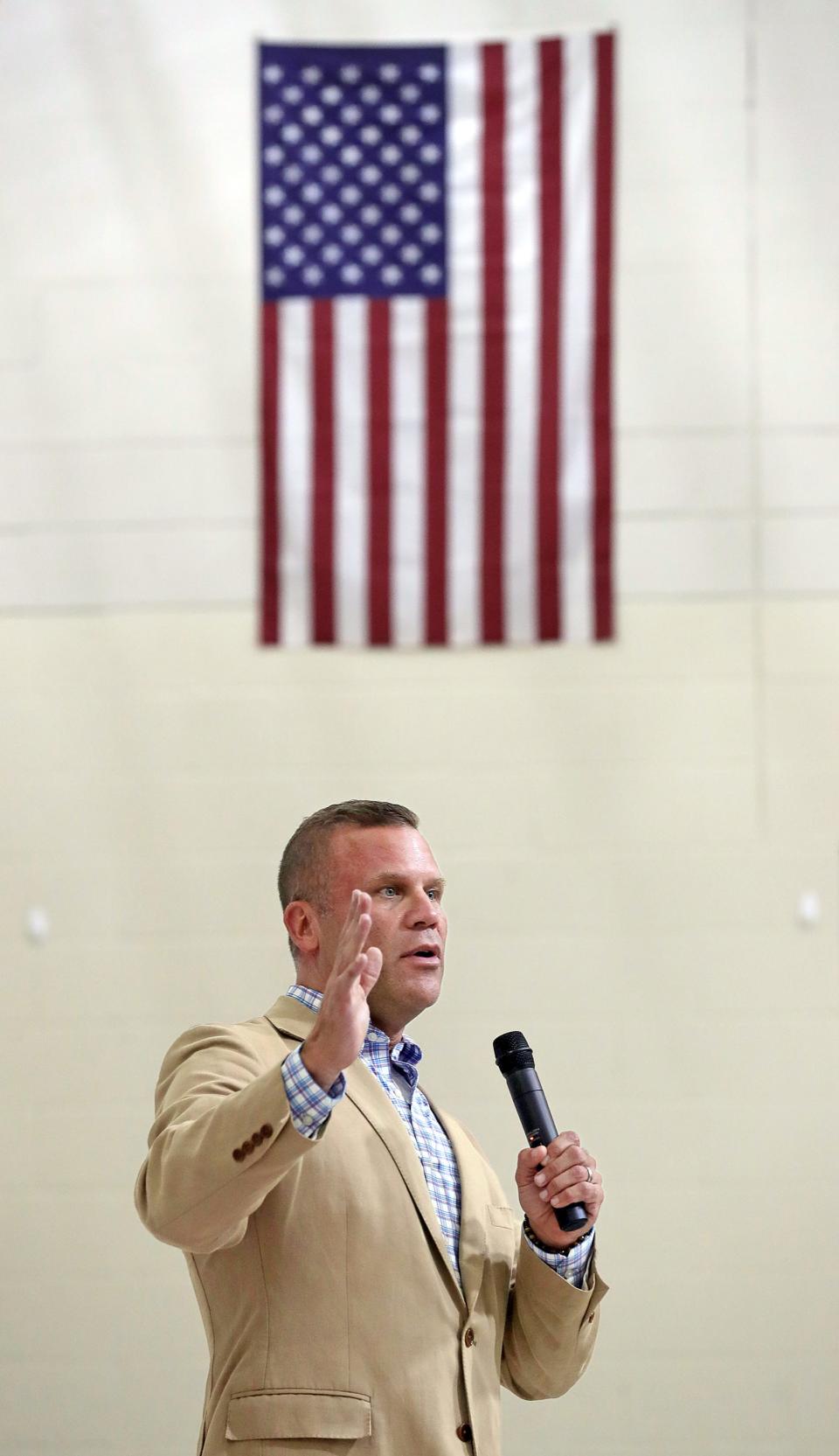 Ohio Right to Life president Mike Gonidakis speaks about Issue 1 during a Geauga County GOP Central Committee meeting on July 19.