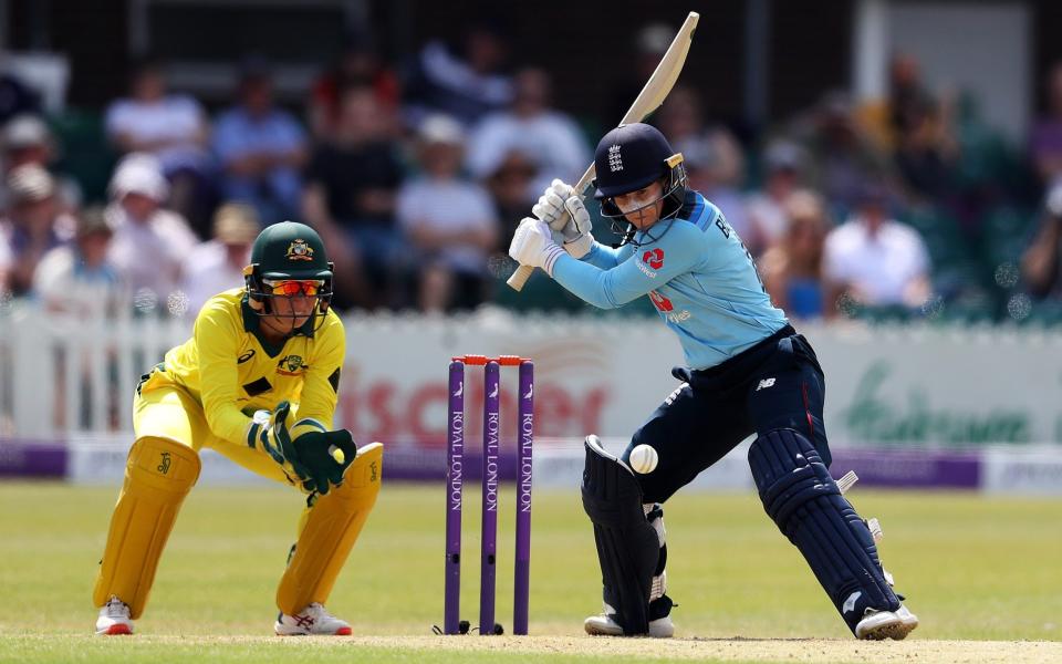 Tammy Beaumont of England hits the ball towards the boundary - GETTY IMAGES