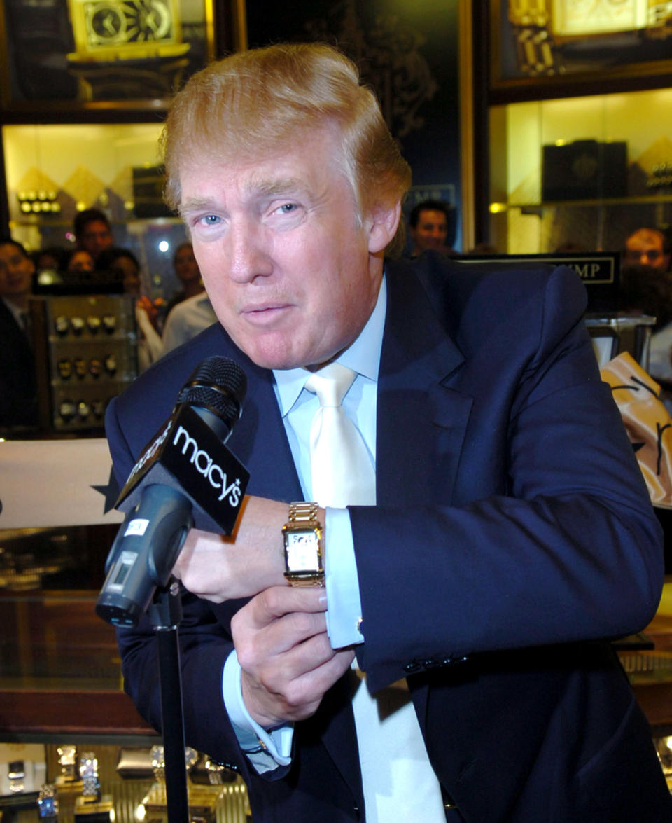 <p>Trump introduces his signature watch collection in New York on June 13, 2005. <i>(Photo: Djamilla Rosa Cochran/WireImage)</i> </p>