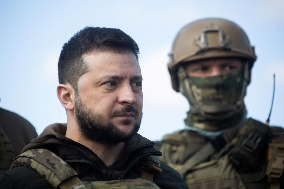 Ukraine's President Volodymyr Zelenskiy visits the town of Bucha, as Russia's attack on Ukraine continues, outside of Kyiv, Ukraine April 4, 2022. Ukrainian Presidential Press Service/Handout via REUTERS ATTENTION EDITORS - THIS IMAGE HAS BEEN SUPPLIED BY A THIRD PARTY.