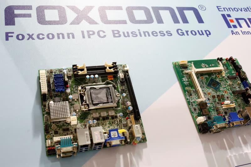 FILE PHOTO: Foxconn's computer motherboards are seen during the annual Computex computer exhibition in Taipei