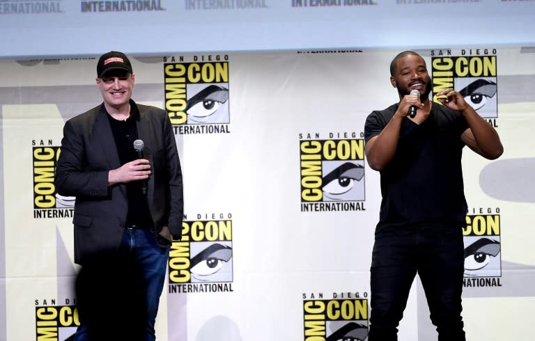 Marvel Studios President Kevin Feige (L) and director Ryan Coogler, who is currently shooting "Black Panther," a Marvel tentpole centered on a black superhero