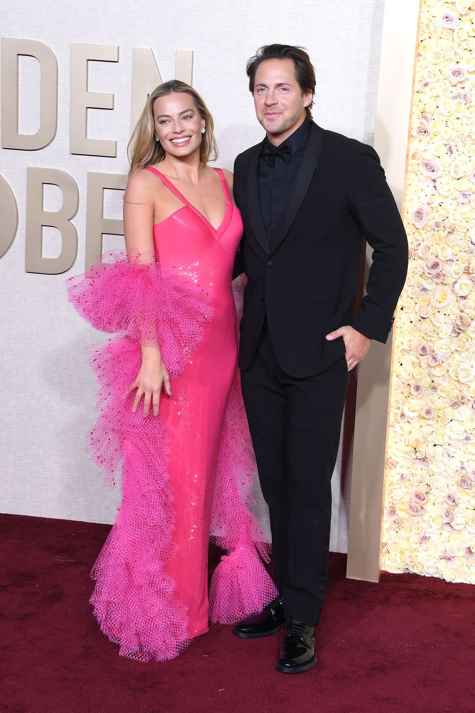 beverly hills, california january 7 margot robbie and tom ackerley attends the 81st annual golden globe awards at the beverly hilton on january 7, 2024 in beverly hills, california photo by steve granitzfilmmagic