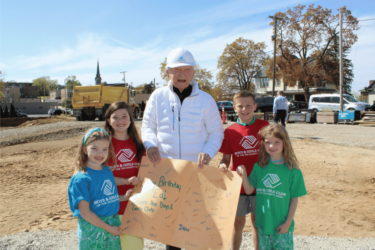 Ed Wabiszewski donated $1 million to the Boys & Girls Club of the Tri-County Area Ripon site on behalf of his late wife, and celebrated his 92nd birthday at the groundbreaking.