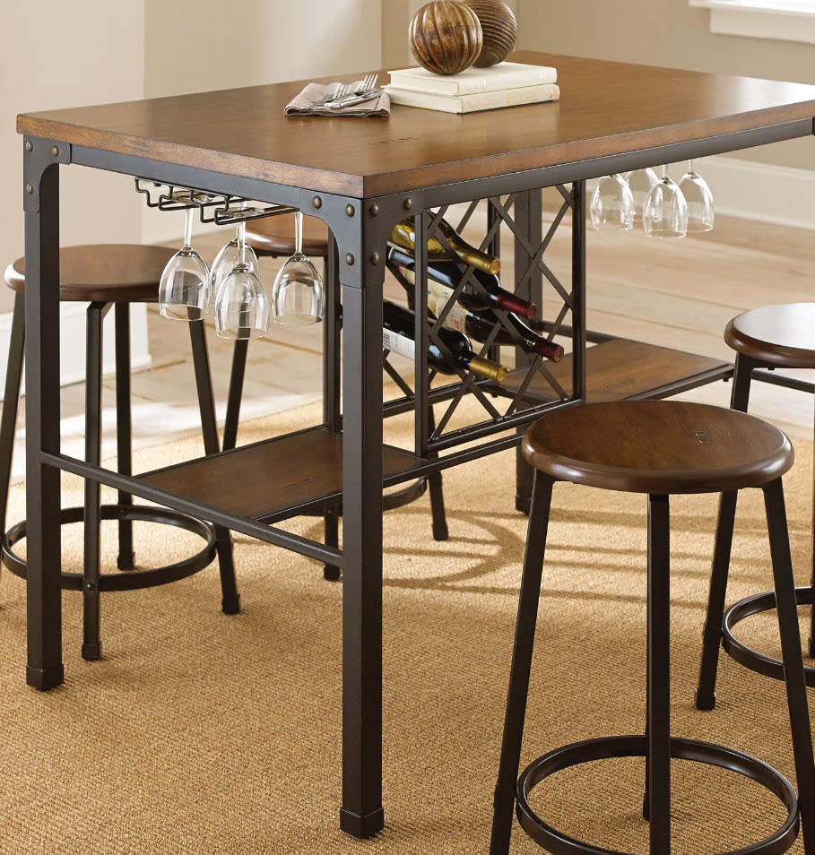 table with underneath wine racks and glass holder