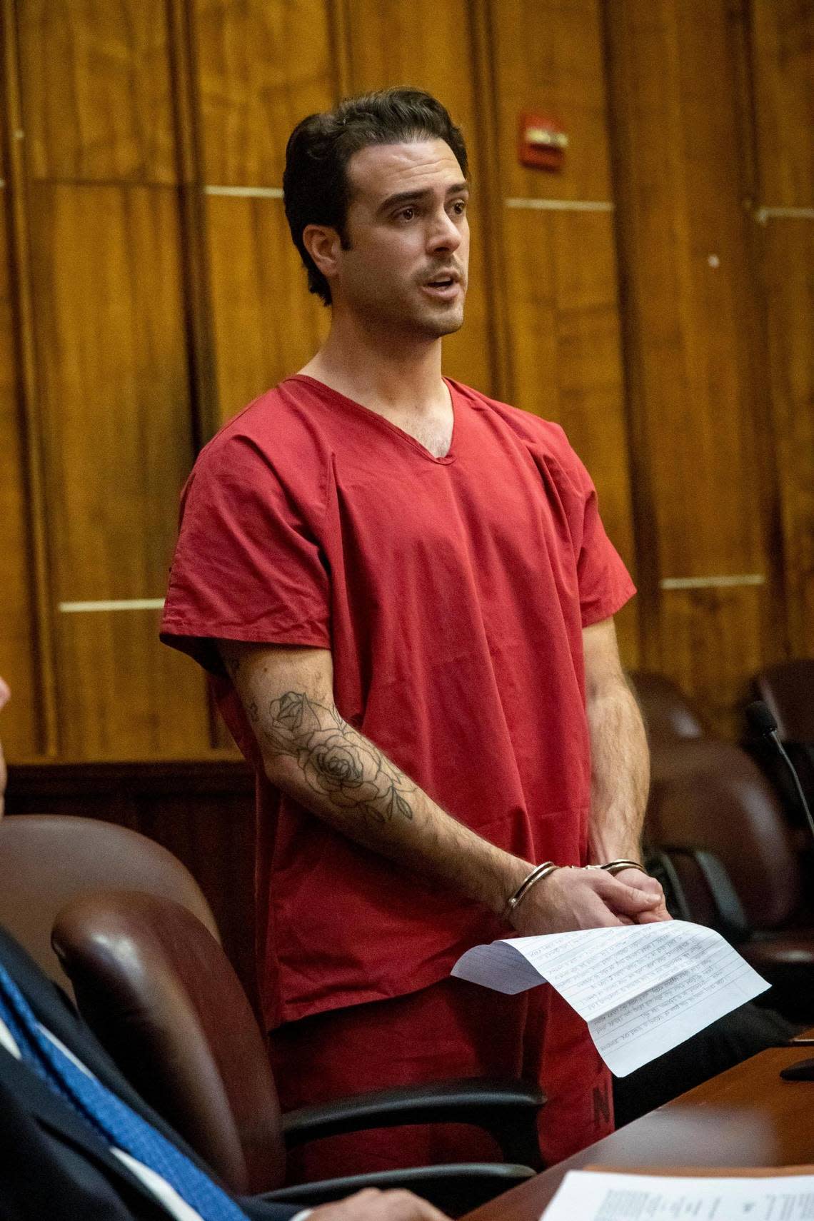 Pablo Lyle reads a statement in court apologizing to the Hernandez family during his sentencing Friday, Feb. 3, 2023, in Miami Dade Criminal Court.