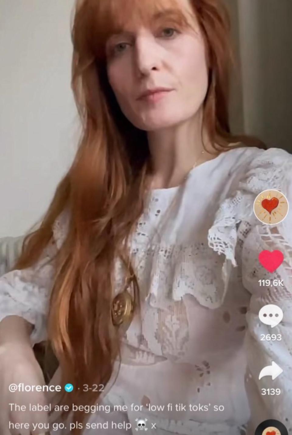 Florence Welch — of Florence + The Machine fame, of course — captioned her TikTok 