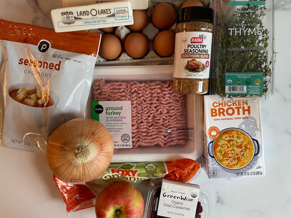 Ingredients for meat loaf, per Rachael Ray's recipe.