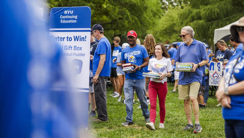 BYU fans and alumni donate books in conjunction with the Midwestern BYU alumni chapters, the BYU Education Society, and the University of Kansas School of Education and Human Sciences in Lawrence, Kansas, on Saturday, Sept. 23, 2023.