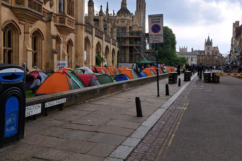 Pro-Palestine encampment on King's Parade in Cambridge
