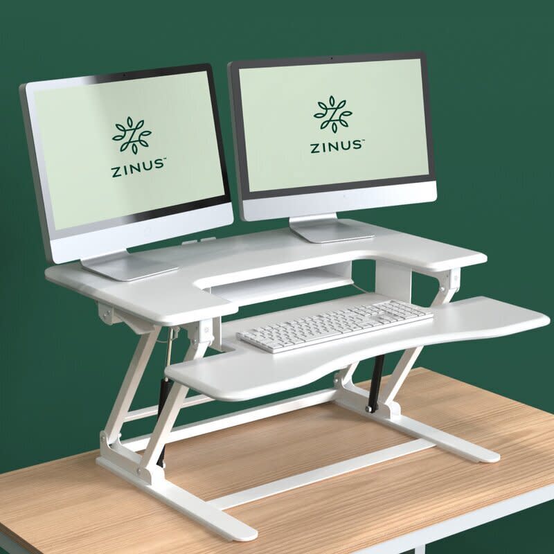 Find this <a href="https://fave.co/3dIQueZ" target="_blank" rel="noopener noreferrer">Tamara double standing desk converter </a>for $230 at <a href="https://fave.co/3dIQueZ" target="_blank" rel="noopener noreferrer">Wayfair</a>. <br /><strong>Ratings</strong>: 4.5 stars<br /><strong>Reviews</strong>: More than 20