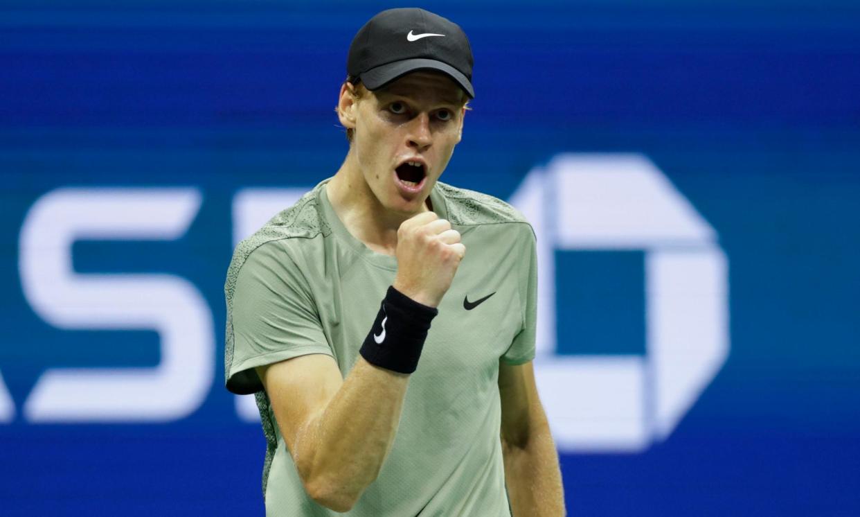 <span>Italy’s Jannik Sinner celebrates during his straight sets win over the USA’s Tommy Paul in the US Open fourth round at Flushing Meadows.</span><span>Photograph: Adam Hunger/AP</span>