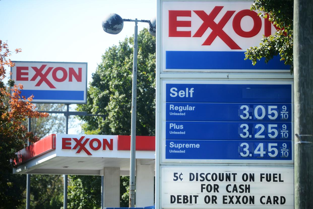 
Gas prices hover just above three dollars a gallon at this Exxon gas station in Exmore on Tuesday.
