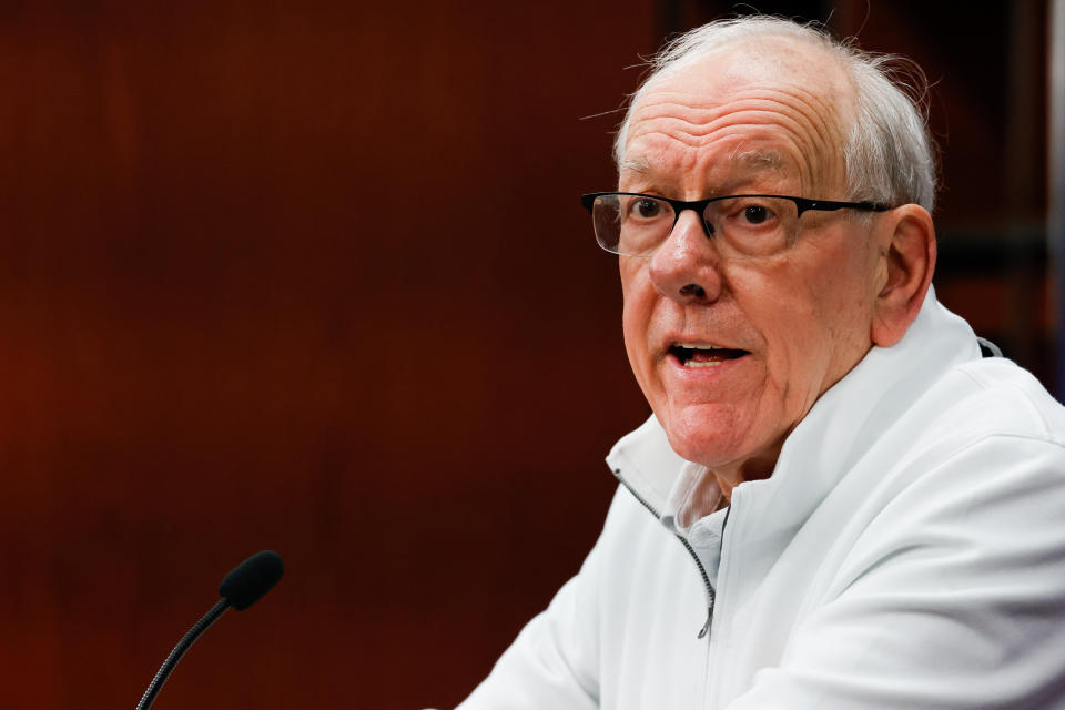 Jim Boeheim is shifting to media work after the end of his Hall of Fame coaching career. (Isaiah Vazquez/Getty Images)