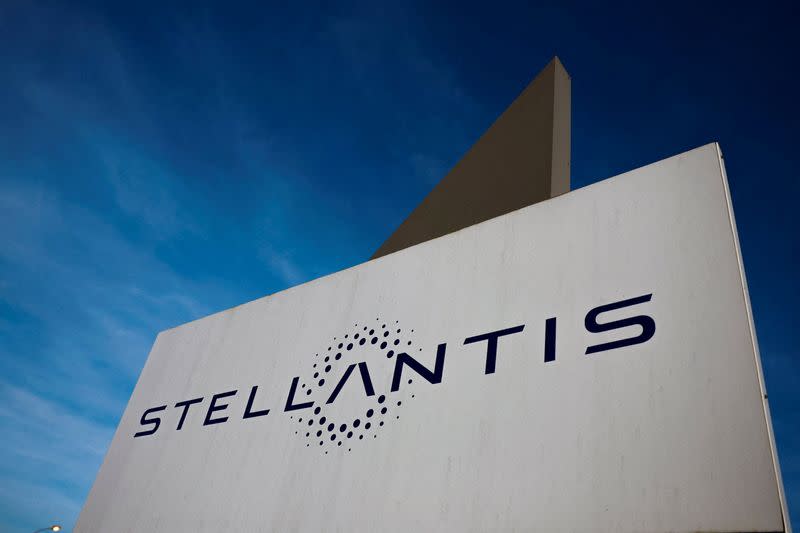 FILE PHOTO: The logo of Stellantis is seen on the company's building in Velizy-Villacoublay near Paris