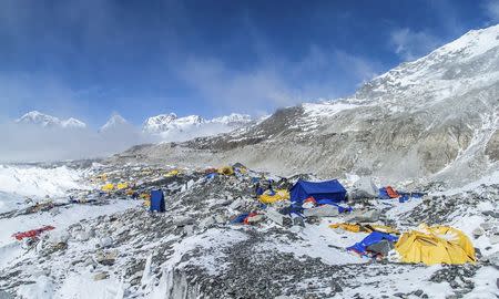 The Mount Everest south base camp in Nepal is seen a day after a huge earthquake-caused avalanche killed at least 17 people, in this photo courtesy of 6summitschallenge.com taken on April 26, 2015 and released on April 27, 2015. REUTERS/6summitschallenge.com