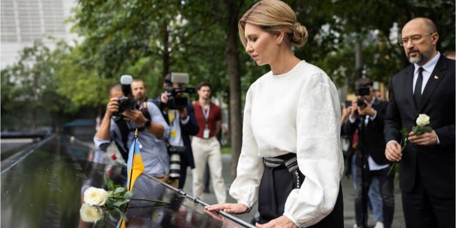 Ukrainian First Lady Olena Zelenska and Prime Minister Denys Shmyhal visited the 9/11 Memorial in New York