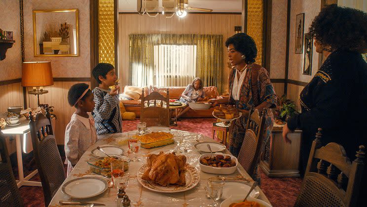 Heaven McCoy as young Denise, Vijay Mahimtura as young Dev, Venida Evans as Denise’s Grandma, Angela Bassett as Denise’s mom, and Kym Whitley as Denise’s aunt in ‘Master of None’ (Photo: Netflix)