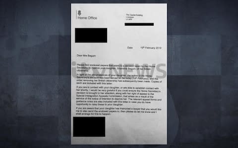 The letter to the Begum family - Credit: ITV News