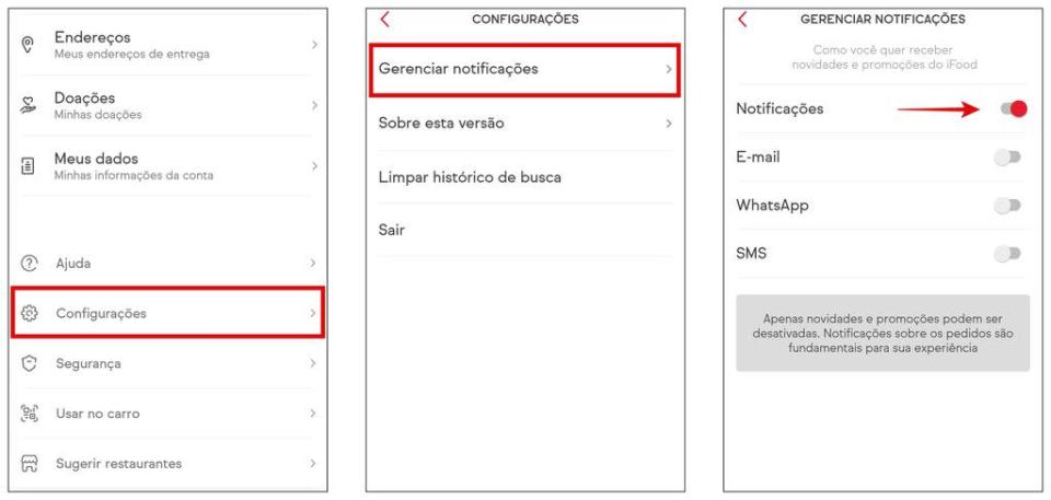 <em>Acesse as configurações para manter as notificações ligadas e saber quando ganhar um cupom no iFood (Captura de tela: Rodrigo Folter)</em>