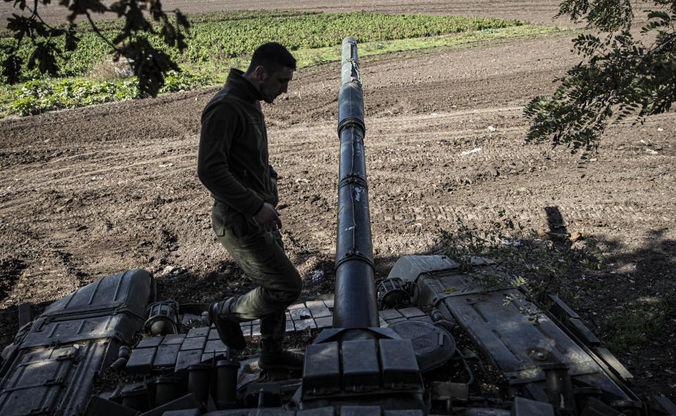 KHERSON, UKRAINE - OCTOBER 07: A view of the village, located in the border of the Kherson region where the control was again taken by the Ukrainian forces, as Ukrainian soldiers patrol around the site amid Ukraine's counterattack against Russian forces in the southern Kherson region, heavy clashes continue between the two sides in Kherson city, located in Kherson Oblast, Ukraine on October 07, 2022. Ukrainian forces retook 29 settlements in Kherson on an area of 400 square kilometers (about 155 square miles) on Oct. 1-6 as the counter offensive launched on Aug. 29 continues, according to information provided by officials. (Photo by Metin Aktas/Anadolu Agency via Getty Images)