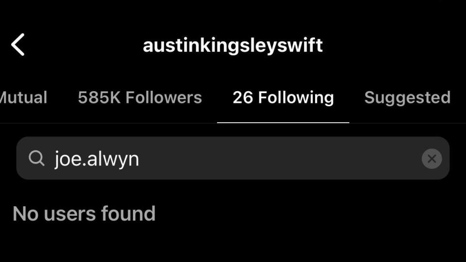 taylor swift's brother austin no longer following alwyn on instagram