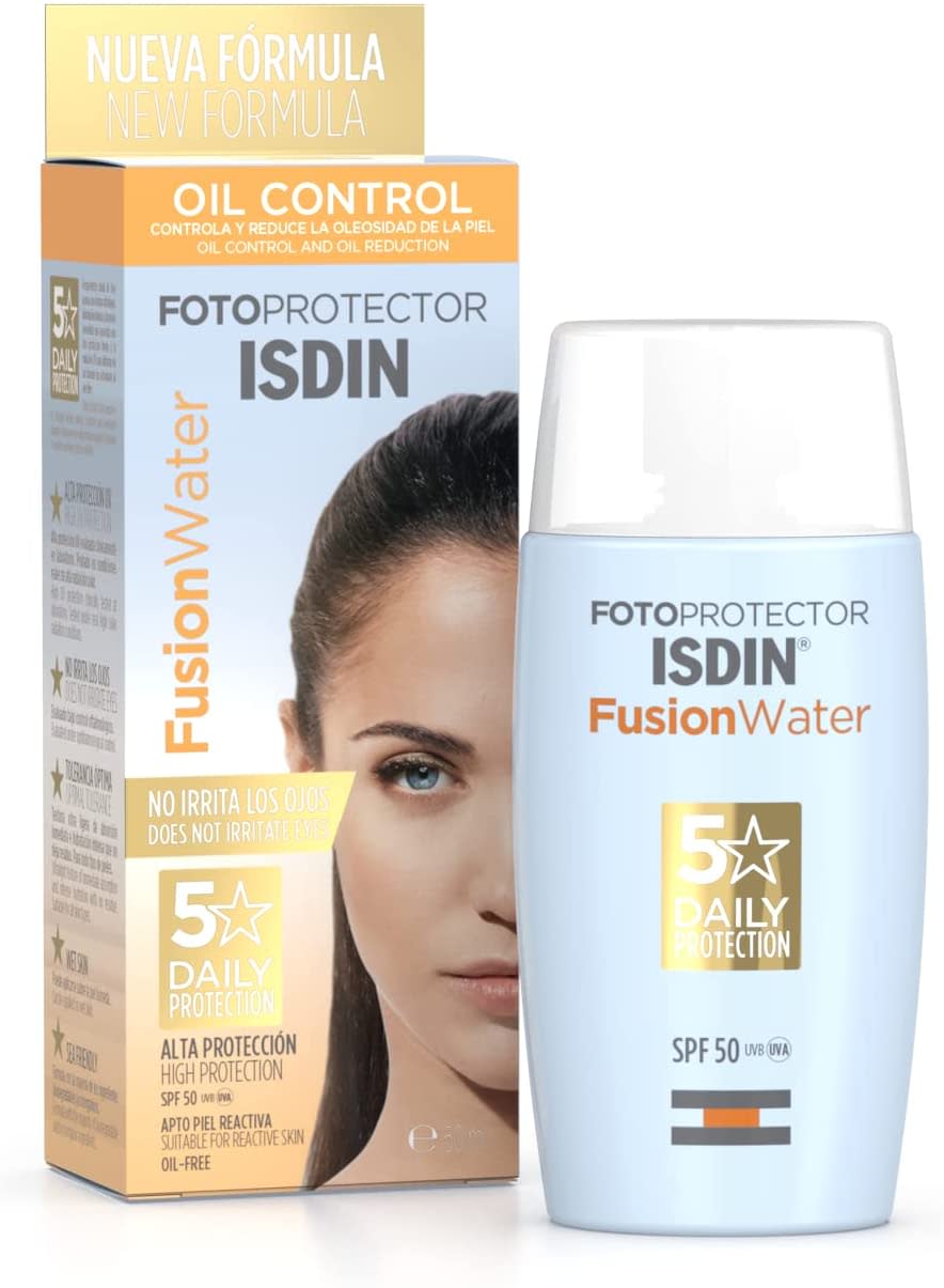 ISDIN Fotoprotector Fusion Water SPF 50, Protector Solar Facial de fase acuosa para uso diario, Textura ultra ligera, 50 ml/Amazon.com.mx