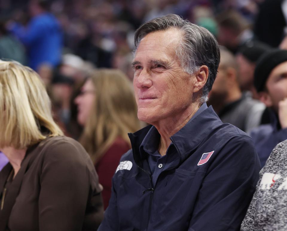 Sen. Mitt Romney watches the Jazz game in Salt Lake City on Monday, Dec. 18, 2023. | Jeffrey D. Allred, Deseret News