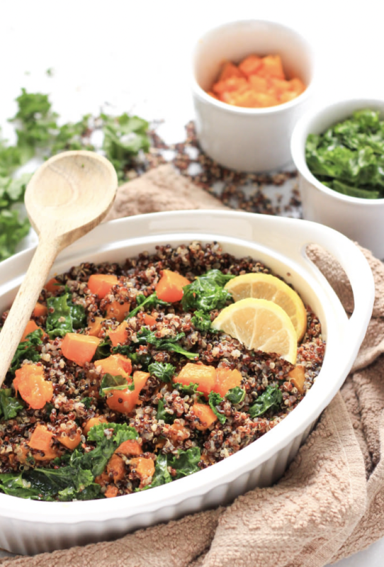 <p>Dish by Dish</p><p>A healthy, protein-filled salad—fluffy tri-color quinoa with roasted butternut squash and sautéed kale, dressed in salt, olive oil and fresh lemon juice. </p><p><strong>Get the recipe: <a href="https://www.dishbydish.net/quinoa-butternut-squash-and-kale-salad/" rel="nofollow noopener" target="_blank" data-ylk="slk:Quinoa, Butternut Squash and Kale Salad;elm:context_link;itc:0;sec:content-canvas" class="link ">Quinoa, Butternut Squash and Kale Salad</a></strong></p>