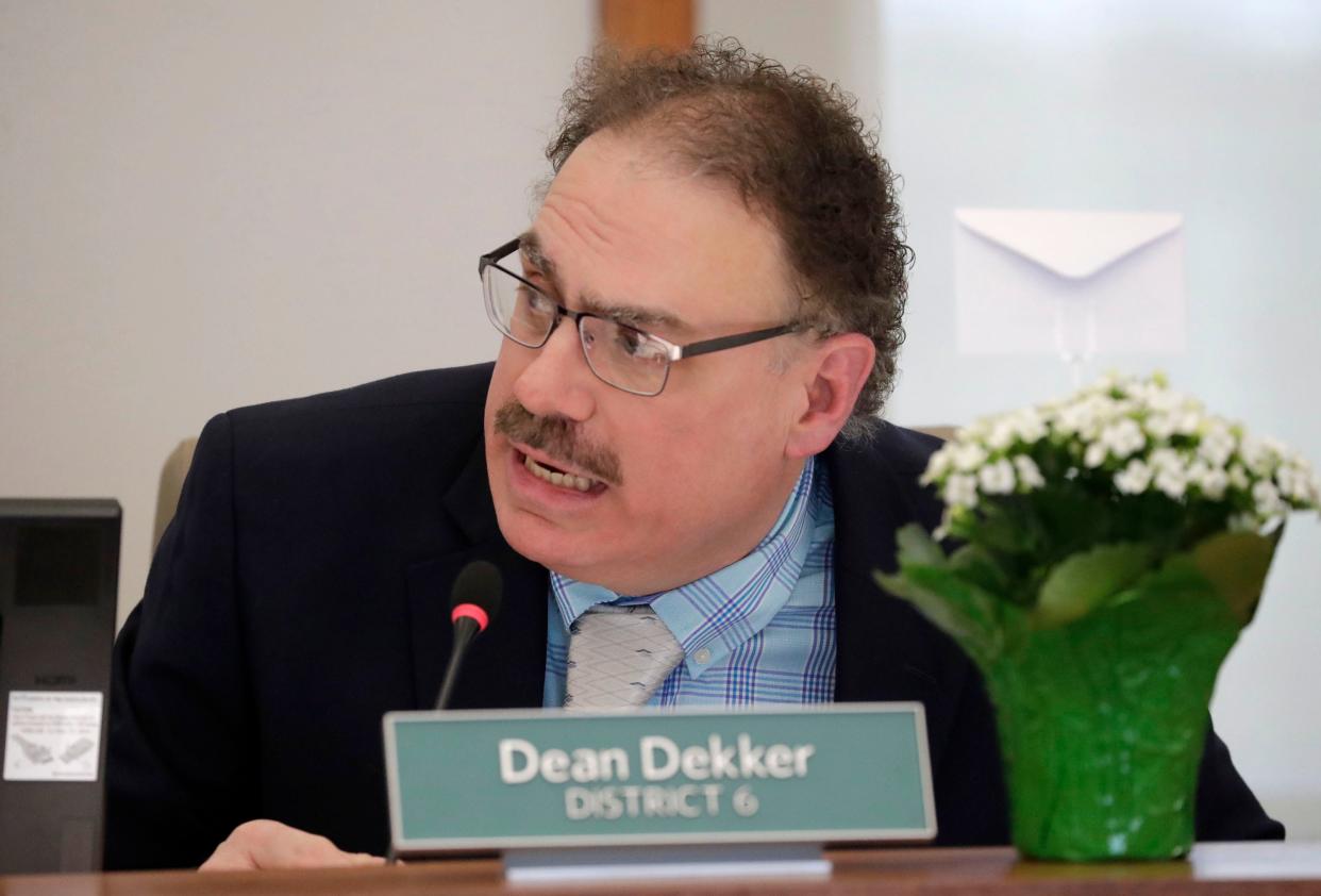 Alderman Dean Dekker, district 6, speaks during the council meeting, Tuesday, April 19, 2022, in Sheboygan, Wis.