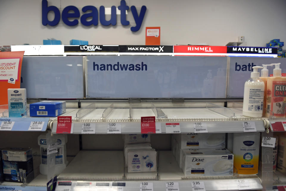 As uncertainty over Coronavirus continues Boots sellls out of handwash at Victoria Station in London. PA Photo. Picture date: Tuesday March 3, 2020. See PA story HEALTH Coronavirus. Photo credit should read: Stefan Rousseau/PA Wire