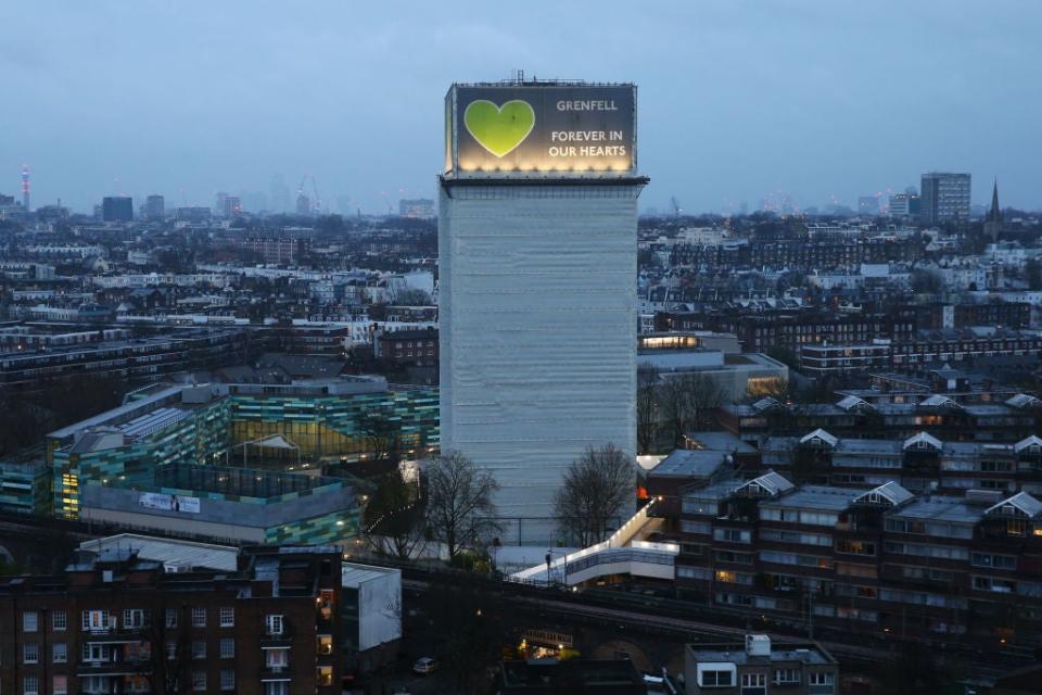  A view of Grenfell Tower, where a severe fire killed 72 people in June 2017. (Getty Images)