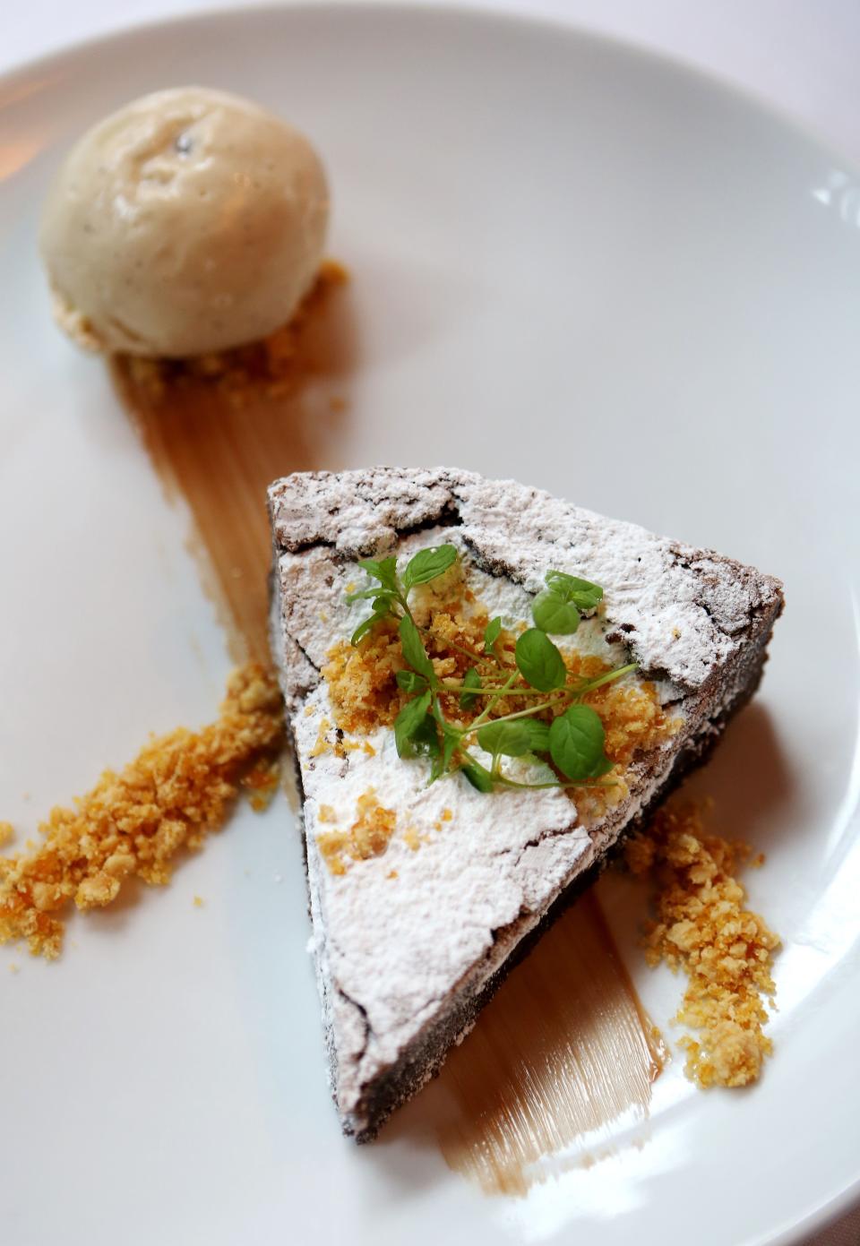 Warm chocolate butter pie with a vanilla bean espresso gelato by pastry chef Eric Clark of Jeff Ruby's Carlo & Johnny.