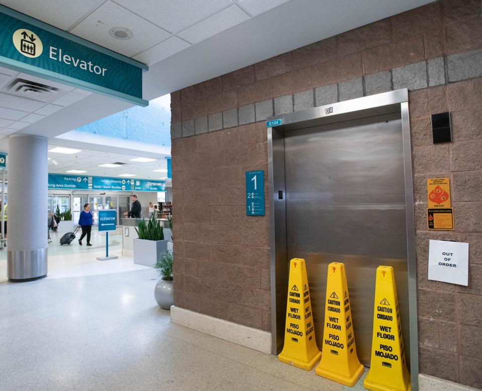 The elevators in the terminal of the Pensacola International Airport are out of service Monday. A rise in travelers has taken a toll on the airport's infrastructure, pushing officials to eye an expansion project that could break ground in 2024 or 2025.
