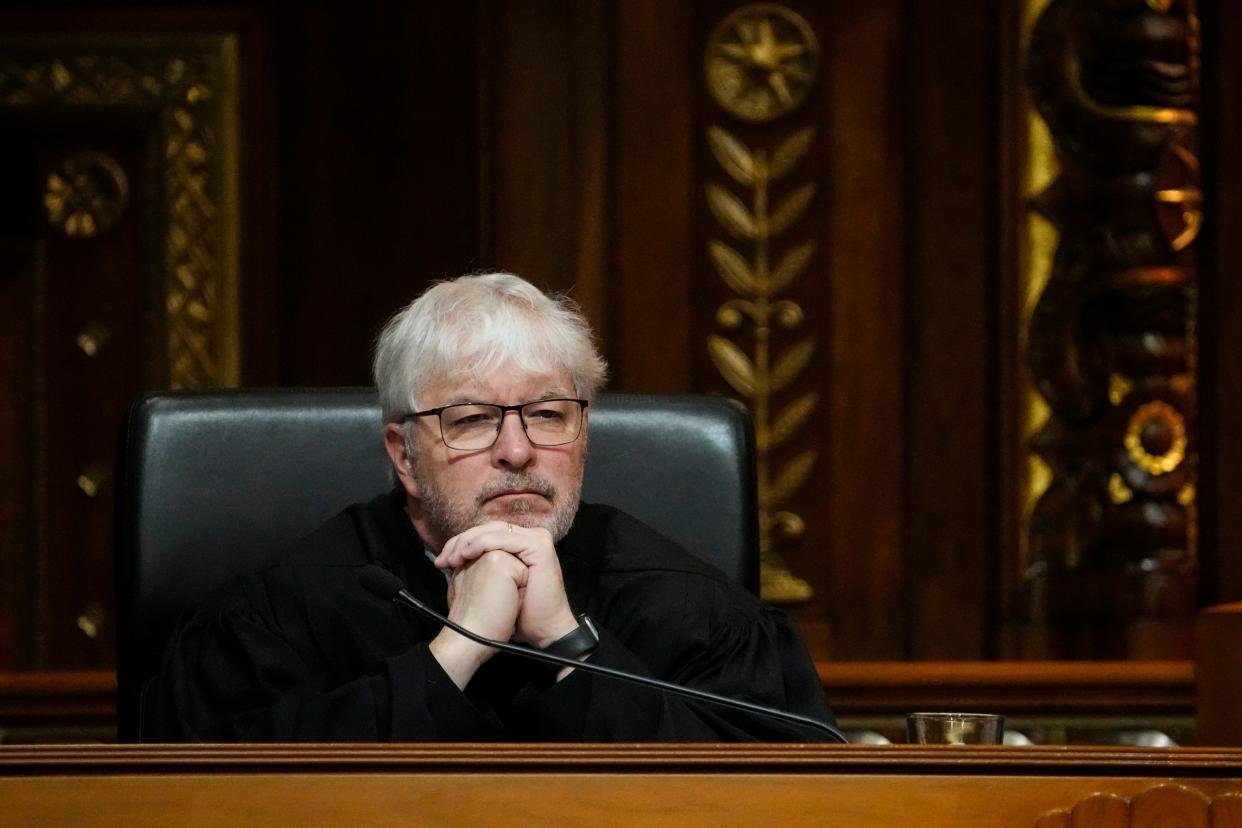 Feb 7, 2023; Columbus, OH, United States;  Ohio Supreme Court Justice Michael Donnelly listens to oral arguments. Mandatory Credit: Adam Cairns-The Columbus Dispatch