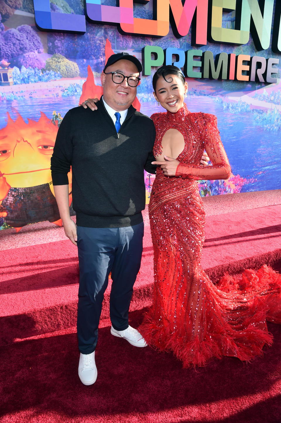 LOS ANGELES, CALIFORNIA - JUNE 08: (L-R) Peter Sohn and Leah Lewis attend the World Premiere of Disney and Pixar's feature film 