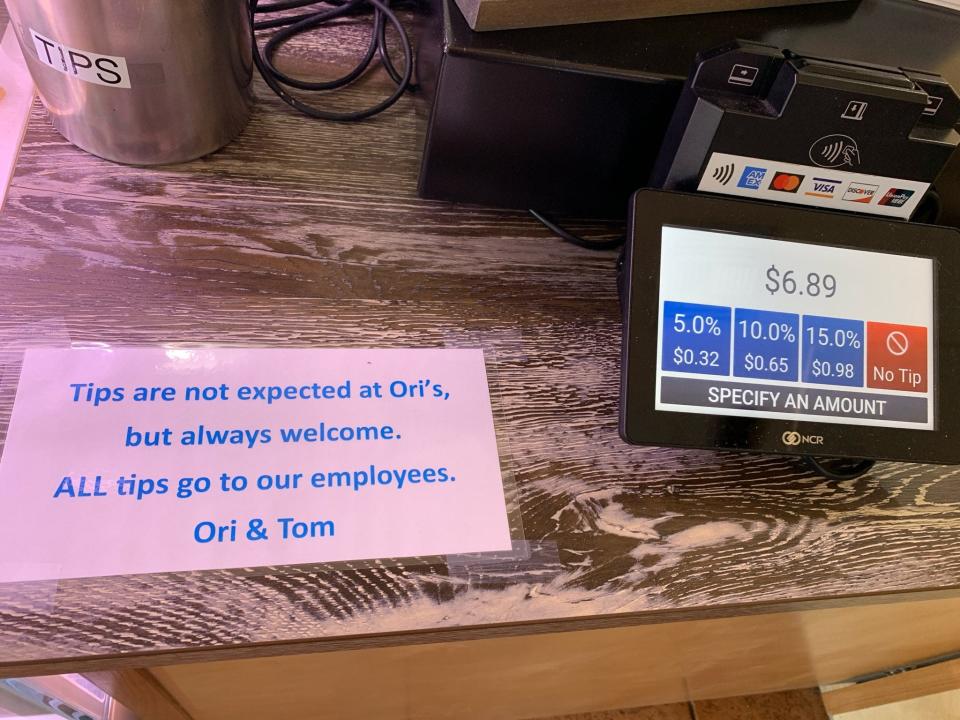 At Ori's, tipping is optional and not pushed onto guests.