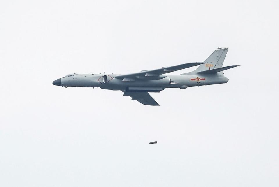 Representative: A Chinese Xian H-6 jet bomber drops a bomb during the Aviadarts competition, as part of the International Army Games 2021, at the Dubrovichi range outside Ryazan, Russia on 27 August 2021  (REUTERS)