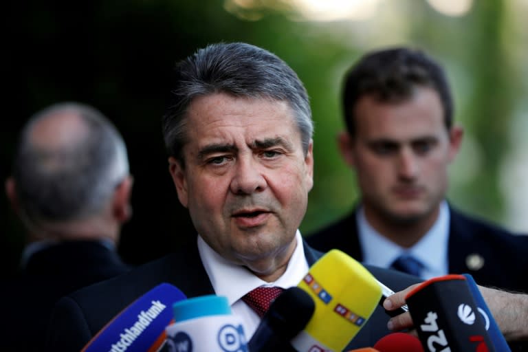 German Foreign Minister Sigmar Gabriel talks to reporters in Jerusalem on April 25, 2017