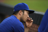 Chicago Cubs' Seiya Suzuki, of Japan, looks on from the dugout during the fourth inning of a baseball game against the Chicago White Sox at Guaranteed Rate Field, Saturday, May 28, 2022, in Chicago. (AP Photo/Paul Beaty)