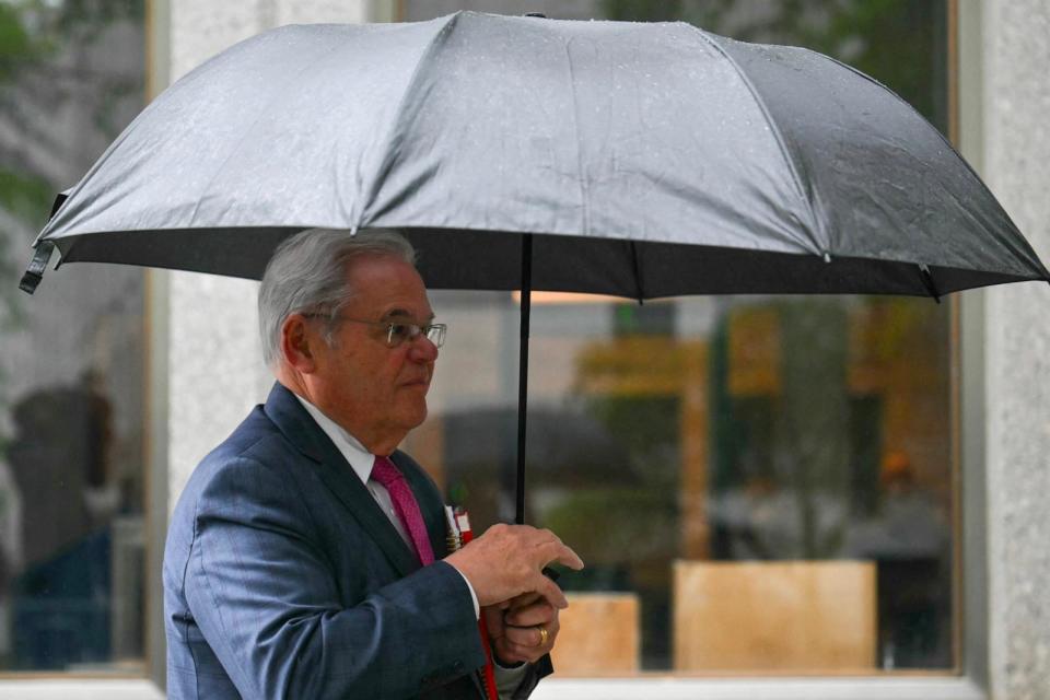 PHOTO: Sen. Bob Menendez, D-N.J., arrives at Manhattan Federal Court, in New York City on May 15, 2024. (Angela Weiss/AFP via Getty Images)