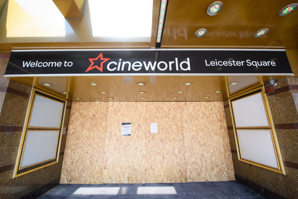 Closed cinemas in Leicester Square, London, as the UK continues in lockdown to help curb the spread of the coronavirus. Picture date: Thursday April 9, 2020. Photo credit should read: Matt Crossick/Empics