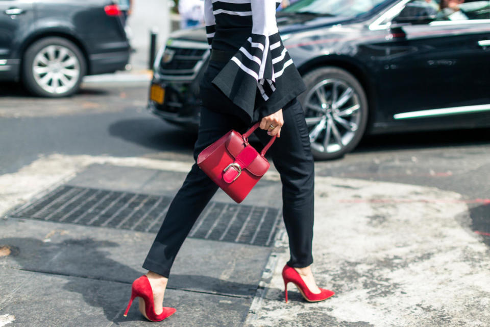 When your Delvaux minibag matches your heels — WANT,  at New York Fashion Week.