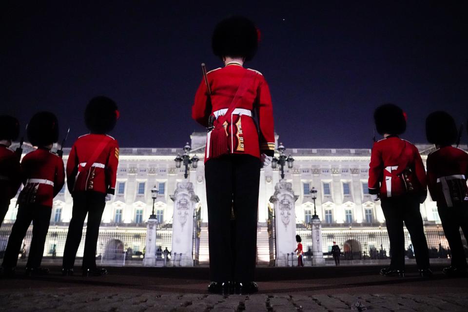 A night time rehearsal in central London for the coronation of King Charles III, which will take place this weekend. Picture date: Wednesday May 3, 2023.