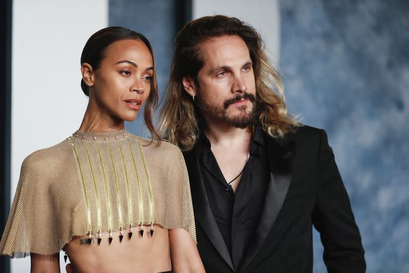 Foto de Archivo: Zoe Saldaña y Marco Perego Saldana llegan a la fiesta Vanity Fair de los Oscar tras la 95 edición de los Premios de la Academia, conocidos como los Oscar, en Beverly Hills, California, EEUU