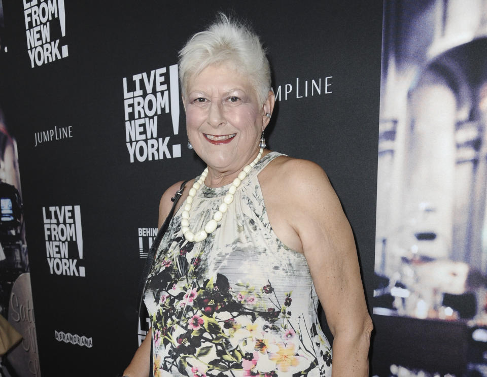 FILE - Anne Beatts arrives at the premiere of "Live from New York!" in Los Angeles on June 10, 2015. Beatts, a groundbreaking comedy writer who was on the original staff of "Saturday Night Live" and later created the cult sitcom "Square Pegs," died April 7, 2021, at her home in West Hollywood, Calif., according to her close friend Rona Kennedy. She was 74. (Photo by Richard Shotwell/Invision/AP, File)