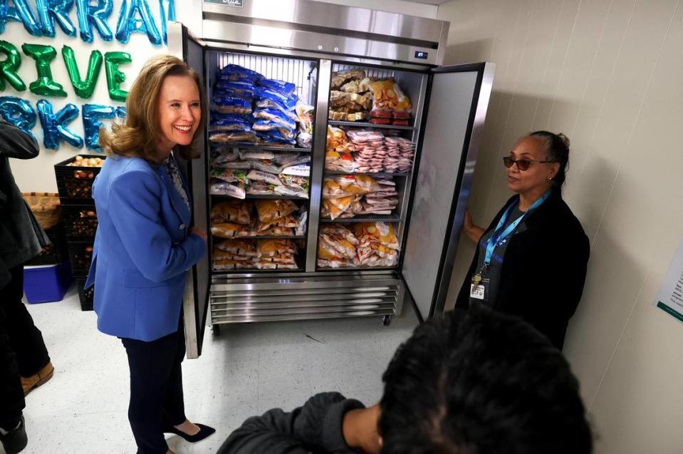 The Chaparral THRIVE Market on the O.D. Wyatt High School campus has a fully stocked freezer of meat products available to students and their families. The grocery store is the fifth one opened through Texas Health Resources’ THRIVE North Texas program and the first in Fort Worth ISD.