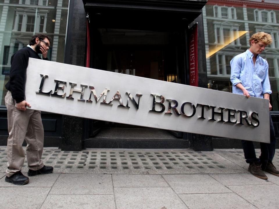 Some observers are drawing comparisons to the 2007-08 financial crisis that resulted in the bankruptcy of banking giants Lehman Brothers (Getty)