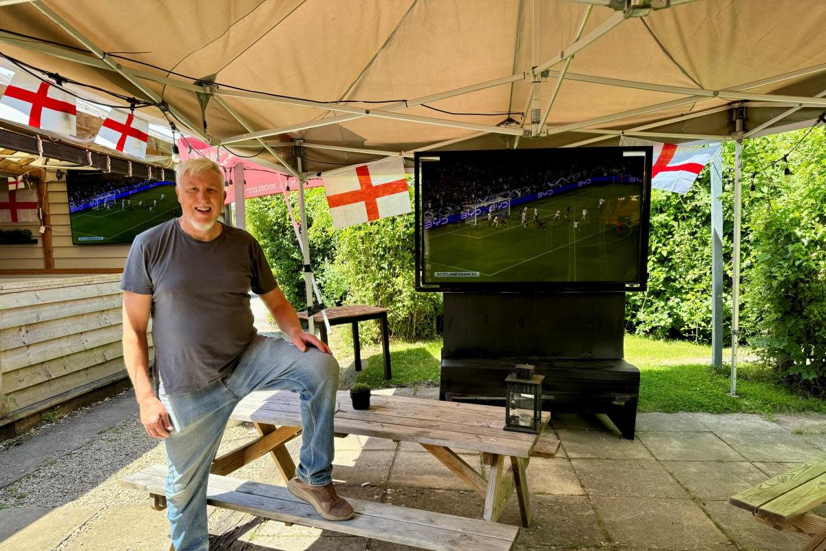 Paul Studholme manages The Brewers Arms  in Wanborough with his wife Amy and has invested in big-screen TVs and monitors for this year's Euros <i>(Image: Newsquest)</i>